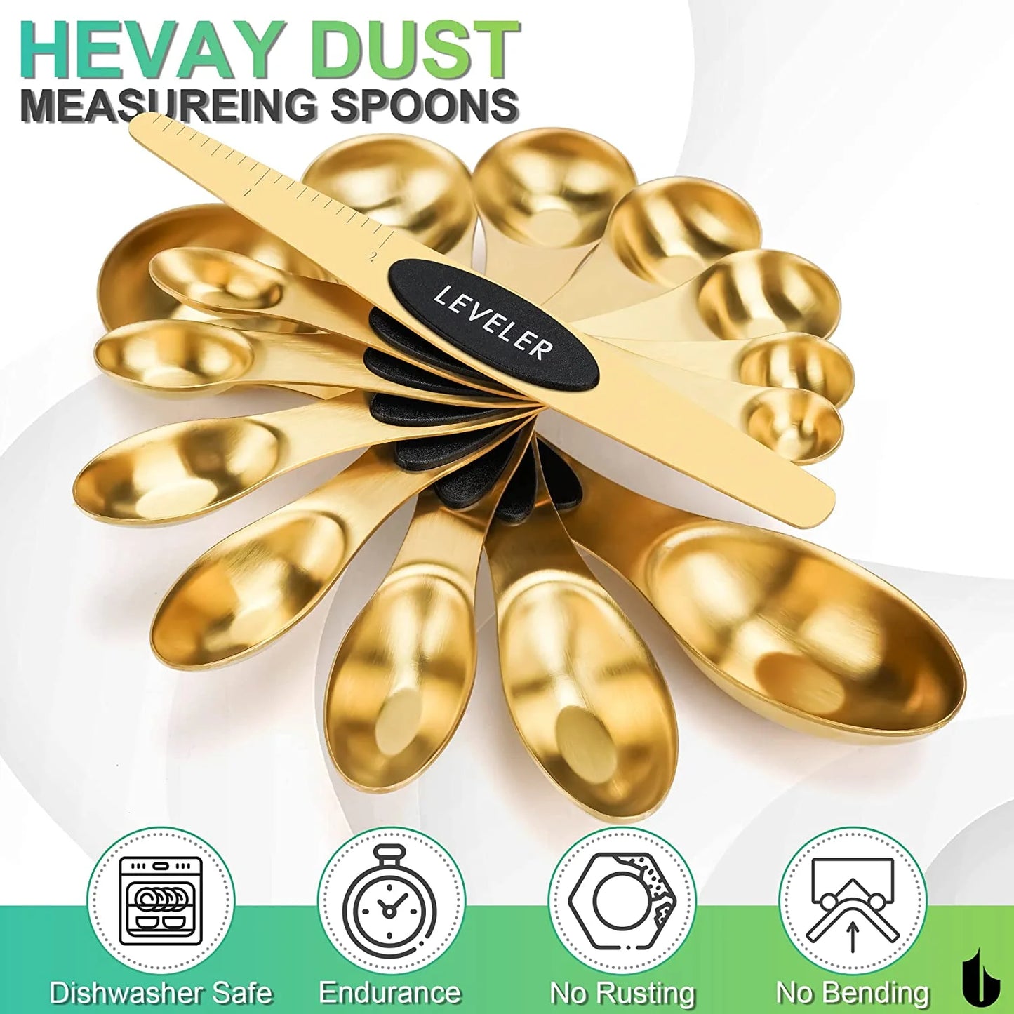 Magnetic Measuring Spoons Set Stainless Steel, Dual Sided for Liquid Dry Food, Measuring Cups Spoons Set Fits in Spice Jar, Kitchen Gadgets, Cooking Utensils Set, Including Leveler, Gold