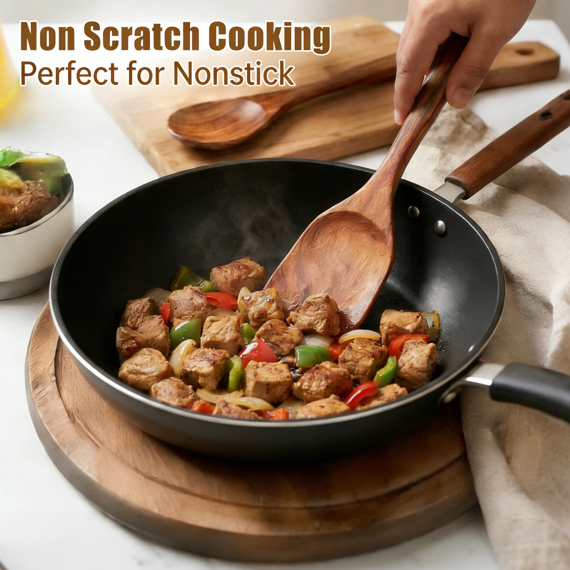 Wooden Spoons for Cooking, 6 PCS Teak Wood Cooking Utensil Set, Wooden Kitchen Utensils for Nonstick Pans & Cookware, Spoons and Spatula Set, Sturdy, Lightweight & Heat Resistant