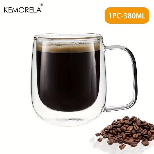 1/2PCS Double Wall Coffee Cup with Handle Clear Glass Coffee Cup for Ice Coffee Tea Cup Latte Drink Heat Resistant Mugs