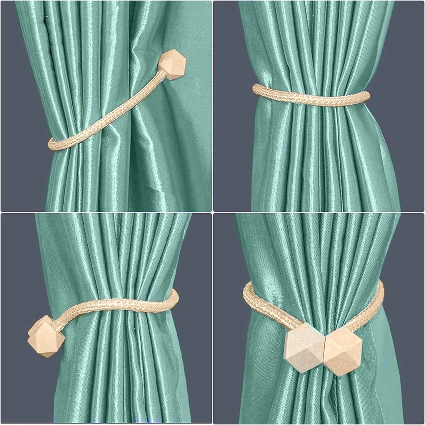 6 Pieces Magnetic Curtain Tieback, European Curtain Drapes Clips Rope Holdbacks Curtain Holder Buckles, Decorative Drape Tie Backs Holdback Holder for Window Draperies (Beige)