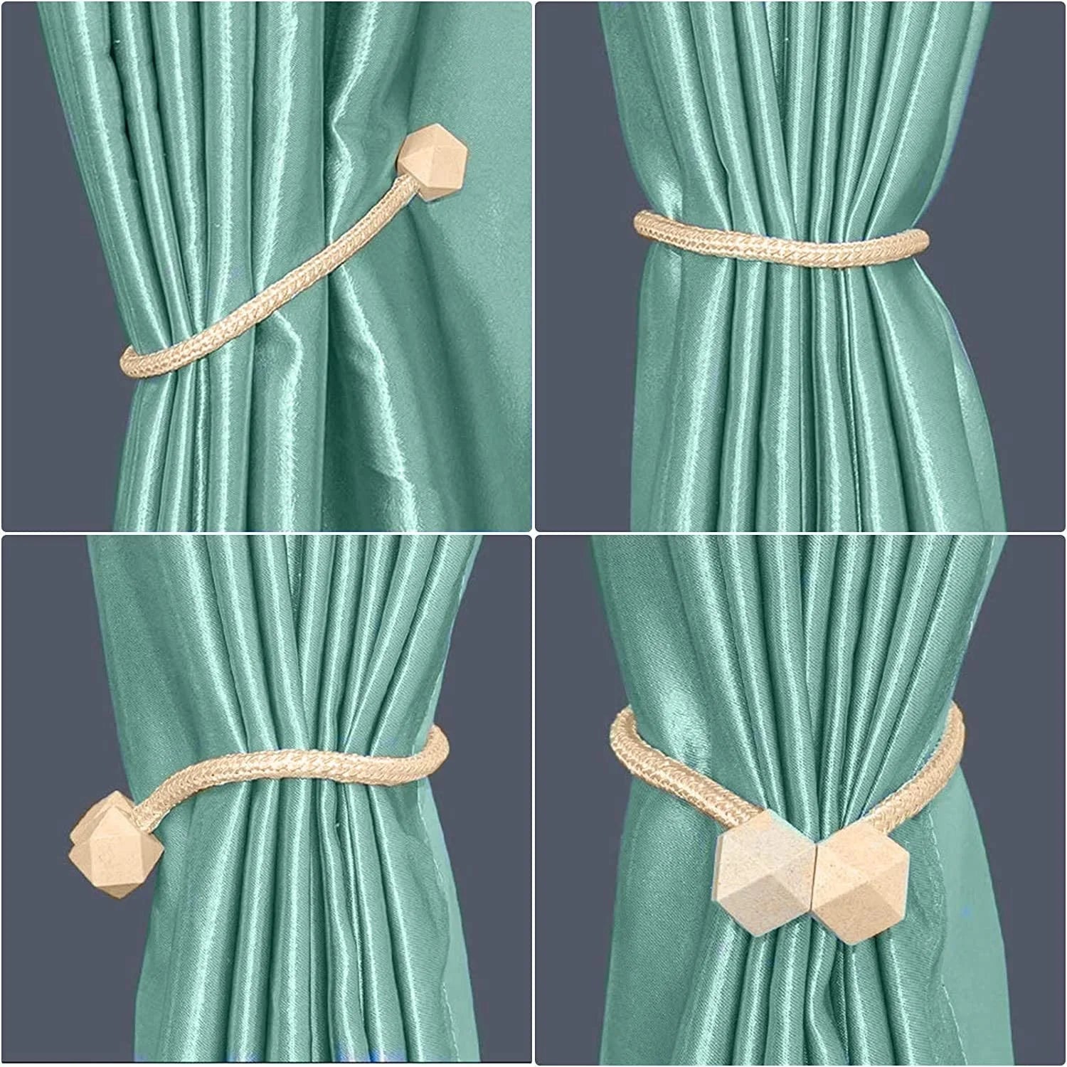 6 Pieces Magnetic Curtain Tieback, European Curtain Drapes Clips Rope Holdbacks Curtain Holder Buckles, Decorative Drape Tie Backs Holdback Holder for Window Draperies (Beige)