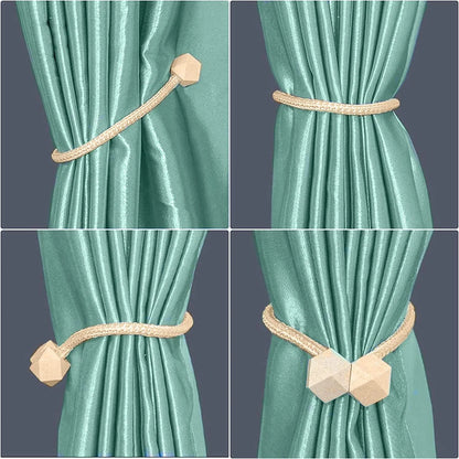 6 Pieces Magnetic Curtain Tieback, European Curtain Drapes Clips Rope Holdbacks Curtain Holder Buckles, Decorative Drape Tie Backs Holdback Holder for Window Draperies (Beige)