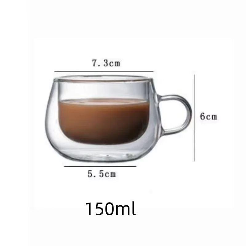 150/250/350ML Heat Resistant Double Wall Glass Coffee Cup with Handle Cappuccino Latte Breakfast Tea Milk Water Clear Cups Gift