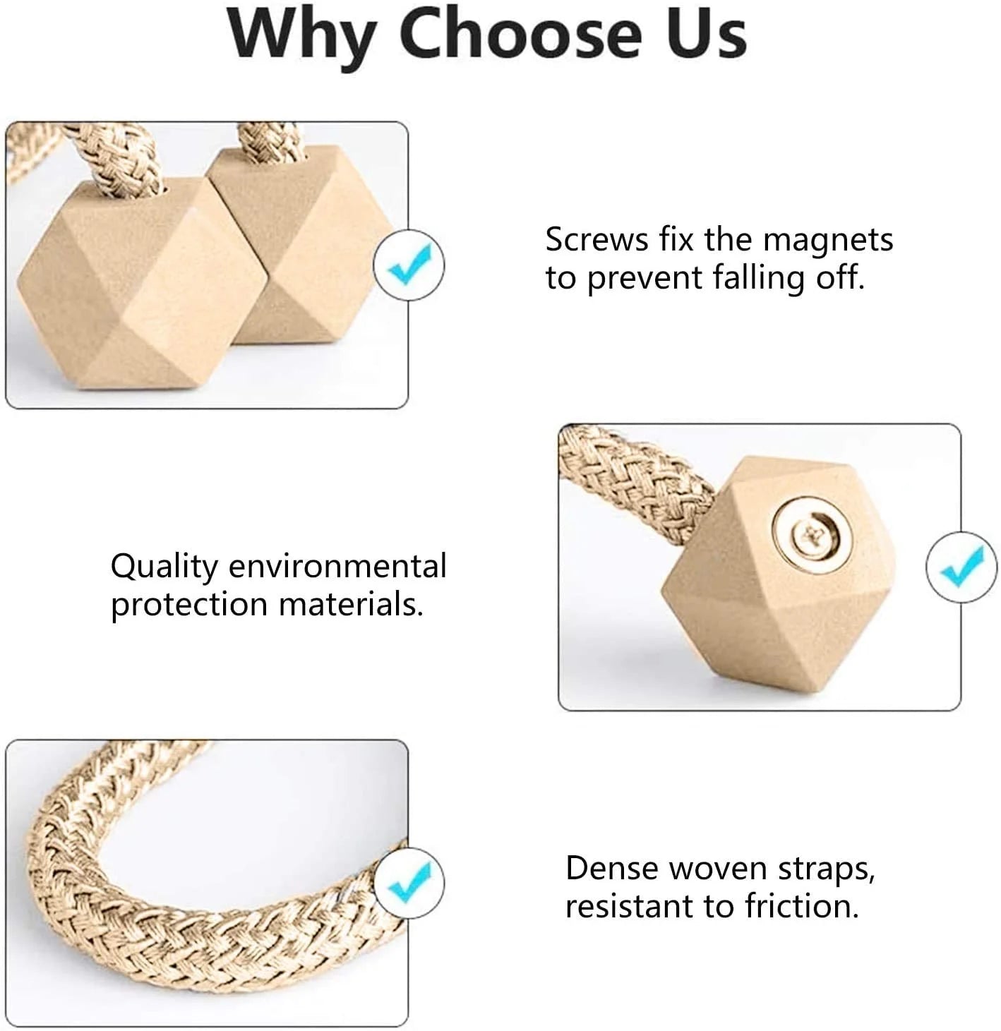 6 Pieces Magnetic Curtain Tieback, European Curtain Drapes Clips Rope Holdbacks Curtain Holder Buckles, Decorative Drape Tie Backs Holdback Holder for Window Draperies (Beige)