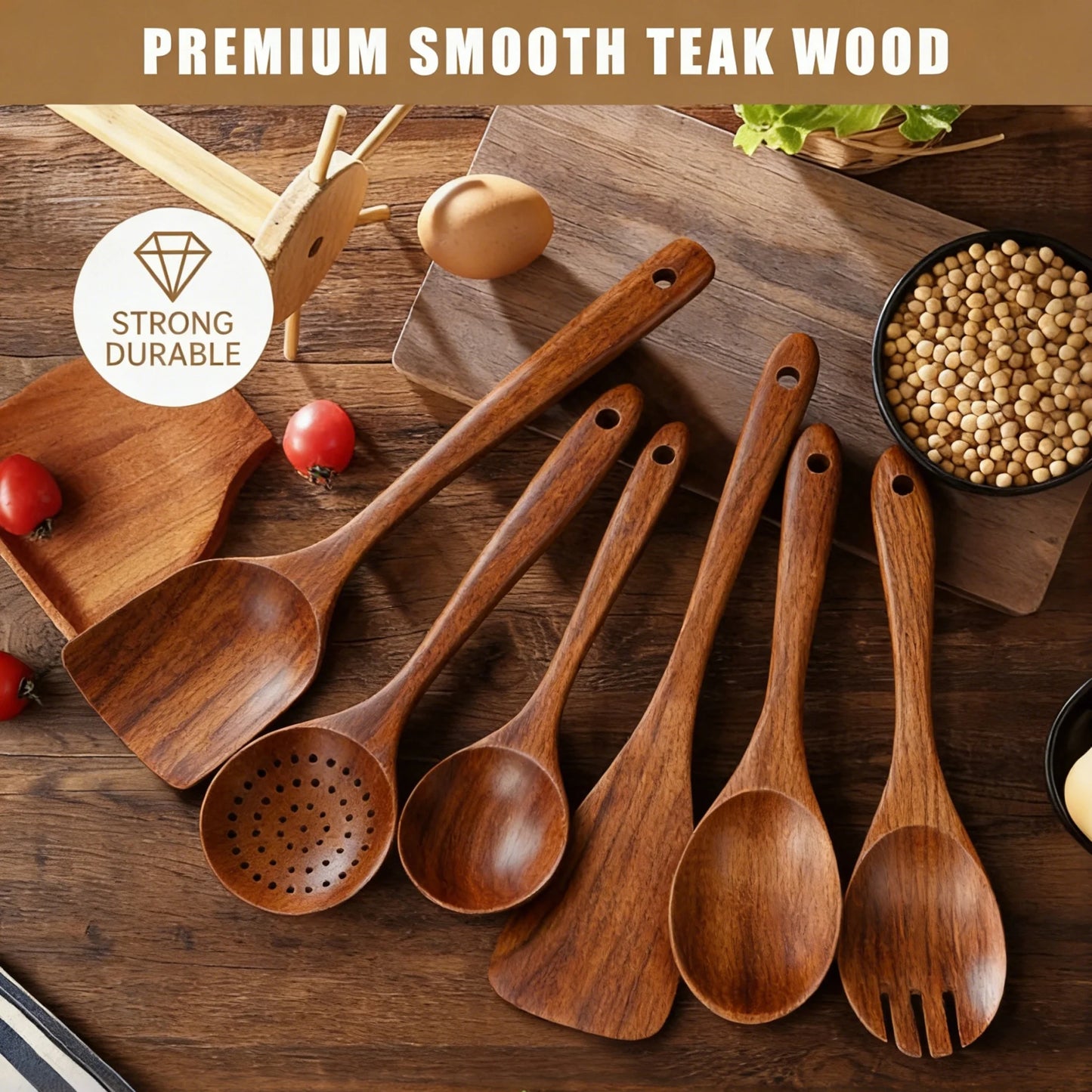 Wooden Spoons for Cooking, 6 PCS Teak Wood Cooking Utensil Set, Wooden Kitchen Utensils for Nonstick Pans & Cookware, Spoons and Spatula Set, Sturdy, Lightweight & Heat Resistant