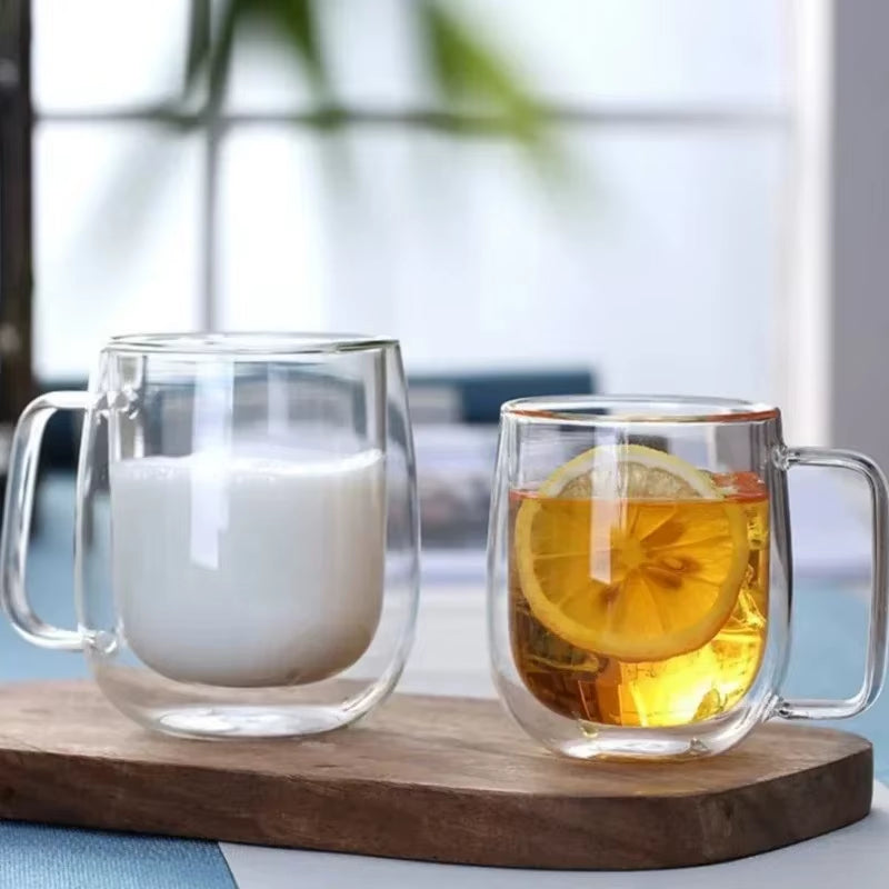 150/250/350ML Heat Resistant Double Wall Glass Coffee Cup with Handle Cappuccino Latte Breakfast Tea Milk Water Clear Cups Gift