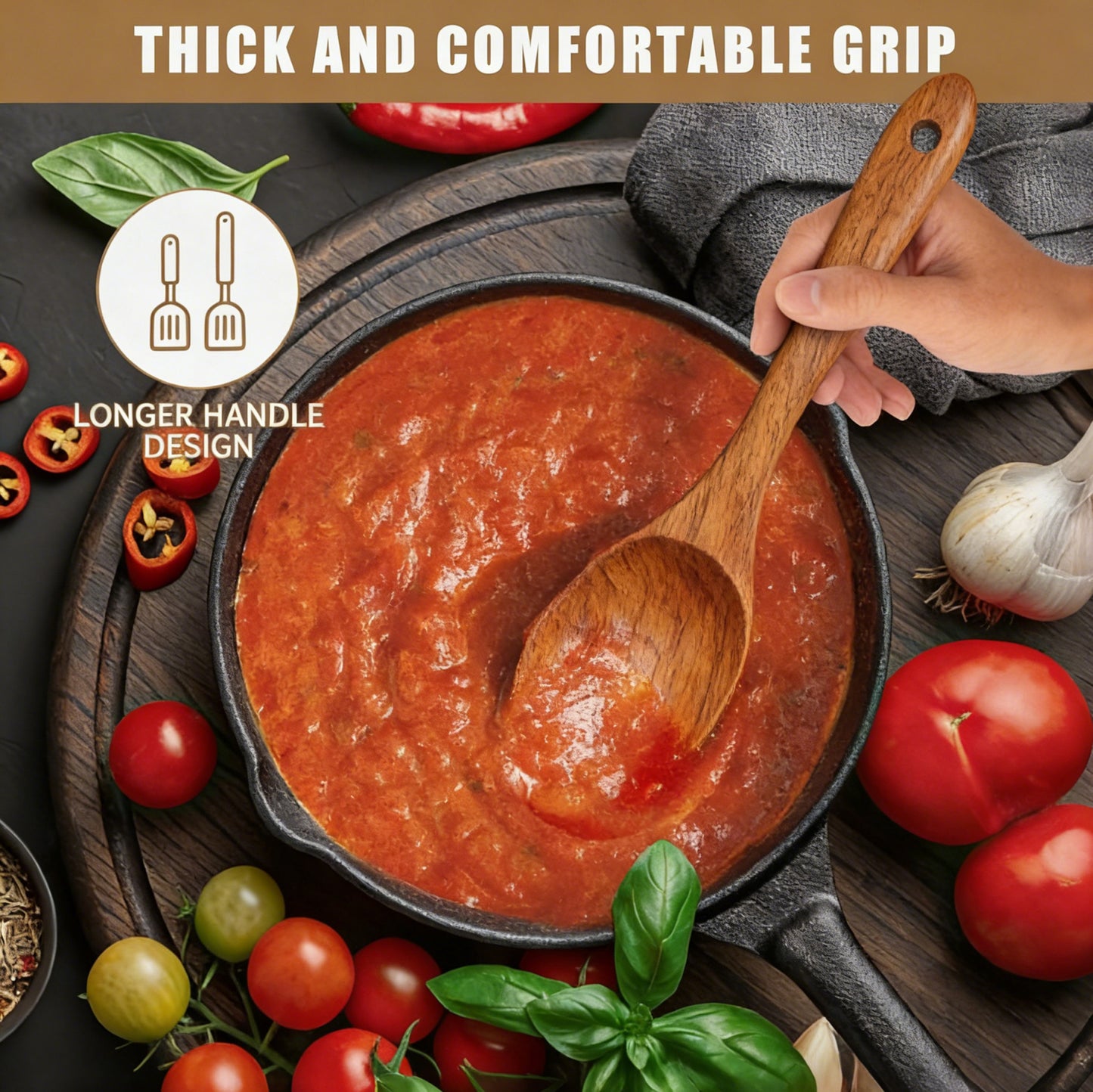 Wooden Spoons for Cooking, 6 PCS Teak Wood Cooking Utensil Set, Wooden Kitchen Utensils for Nonstick Pans & Cookware, Spoons and Spatula Set, Sturdy, Lightweight & Heat Resistant